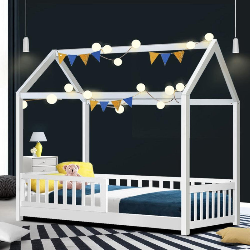 Kids Rock Wooden Single Bed Frame White - Bedzy Australia - Furniture > Bedroom
