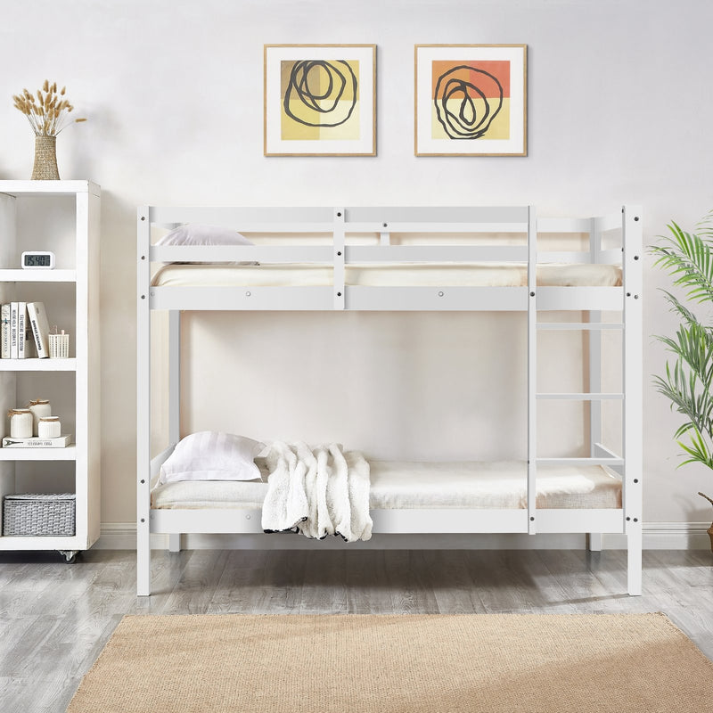 Kids Solid Pinewood Single Bunk Bed White - Bedzy Australia
