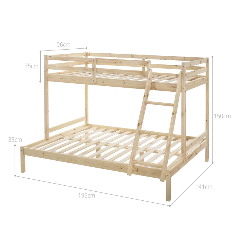 Kids Solid Timber Single over Double Bunk Bed Natural - Bedzy Australia