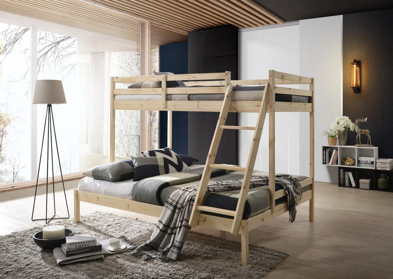 Kids Solid Timber Single over Double Bunk Bed Natural - Bedzy Australia