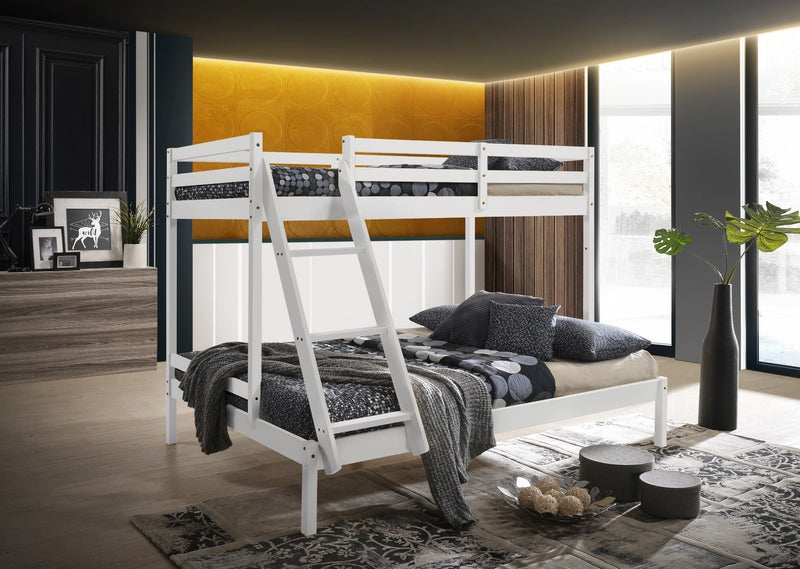 Kids Solid Timber Triple Bunk Bed Single over Double White - Bedzy Australia