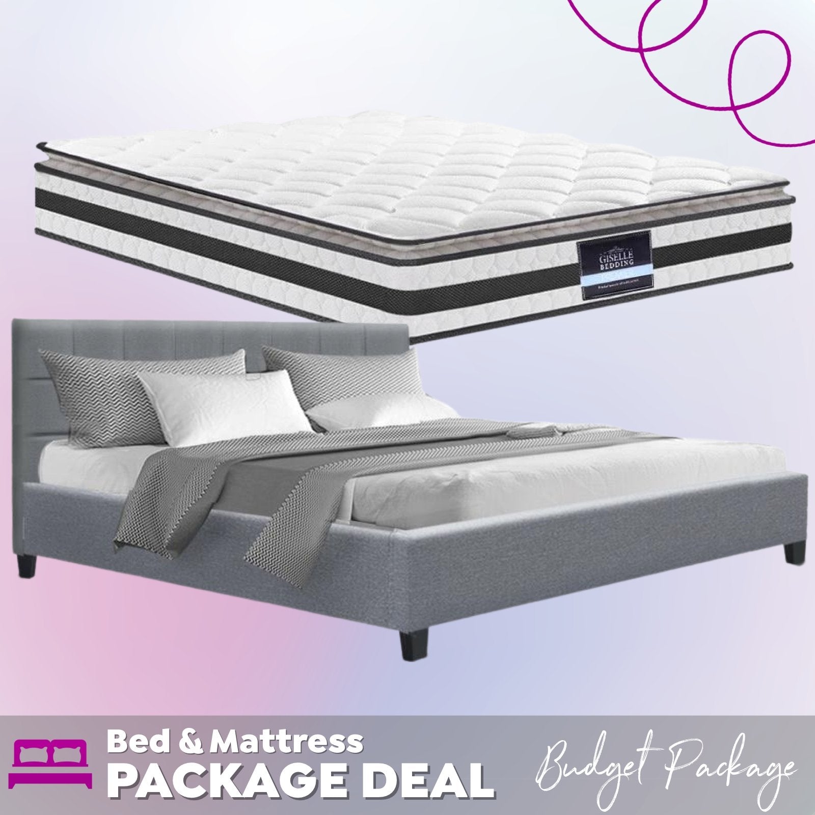 King Package | Agnes Bed Grey & Normay Pillow Top Mattress (Medium Firm) - Bedzy Australia