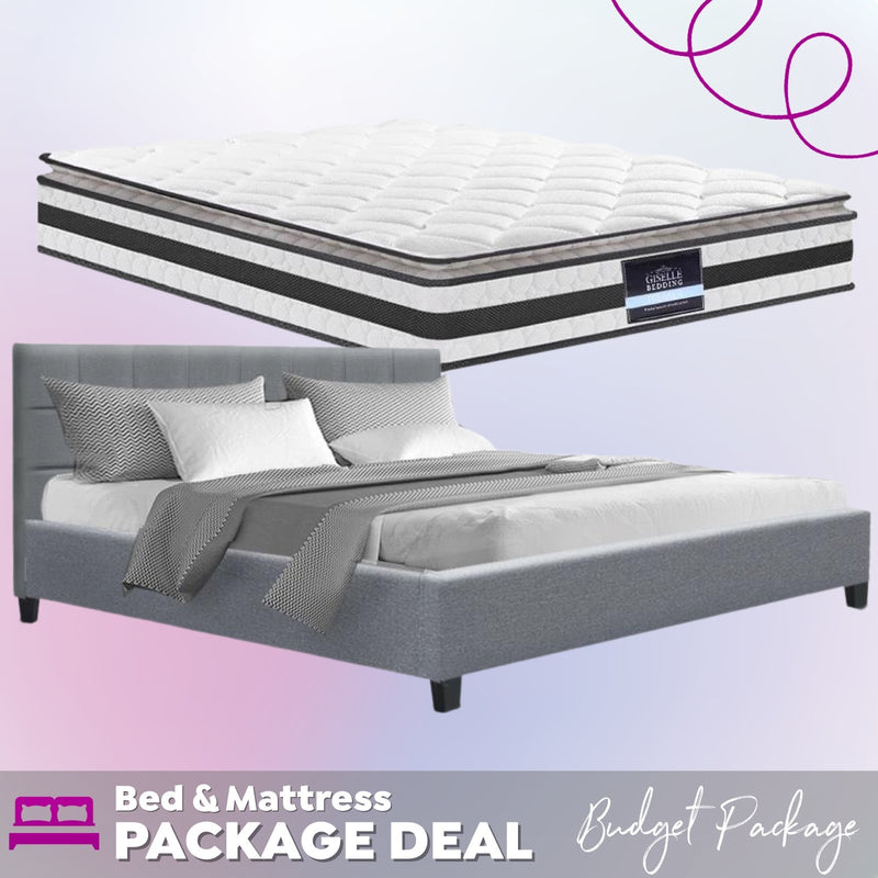 King Package | Agnes Bed Grey & Normay Pillow Top Mattress (Medium Firm) - Bedzy Australia - Furniture > Bedroom