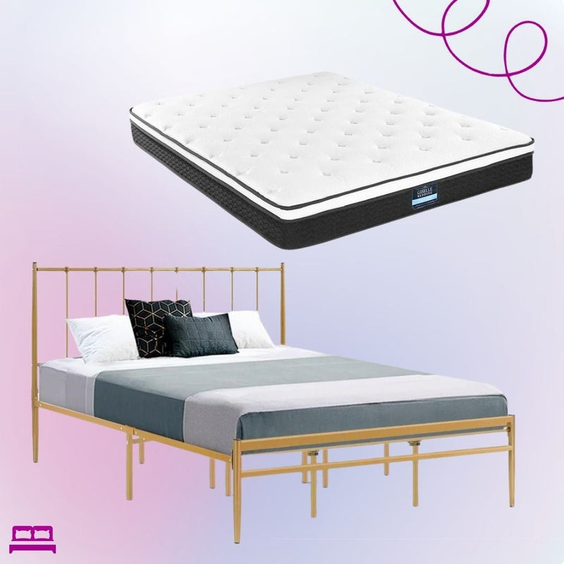 King Package | Amor Bed Gold & Bonita Euro Top Mattress (Medium Firm) - Bedzy Australia
