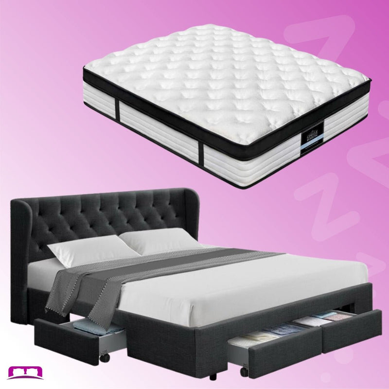 King Package | Avalon Bed Charcoal & Devon Euro Top Mattress (Medium) - Bedzy Australia (ABN 18 642 972 209) -