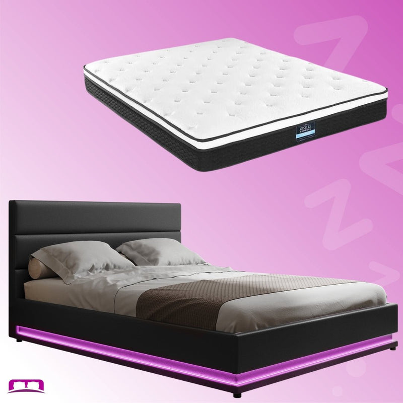 King Package | Henley LED Bed Black & Bonita Euro Top Mattress (Medium Firm) - Bedzy Australia