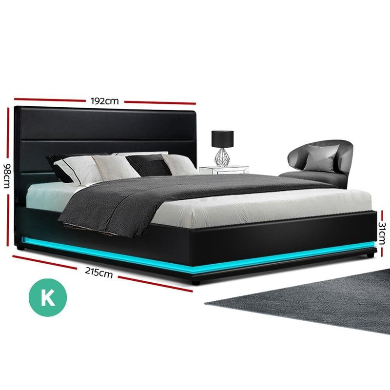 King Package | Henley LED Bed Black & Devon Euro Top Mattress (Medium) - Bedzy Australia