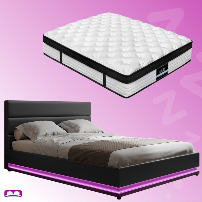 King Package | Henley LED Bed Black & Devon Euro Top Mattress (Medium) - Bedzy Australia