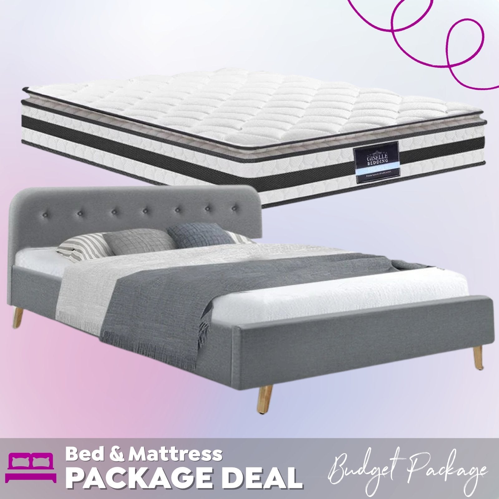 King Package | Tarcoola Bed Grey & Normay Pillow Top Mattress (Medium Firm) - Bedzy Australia