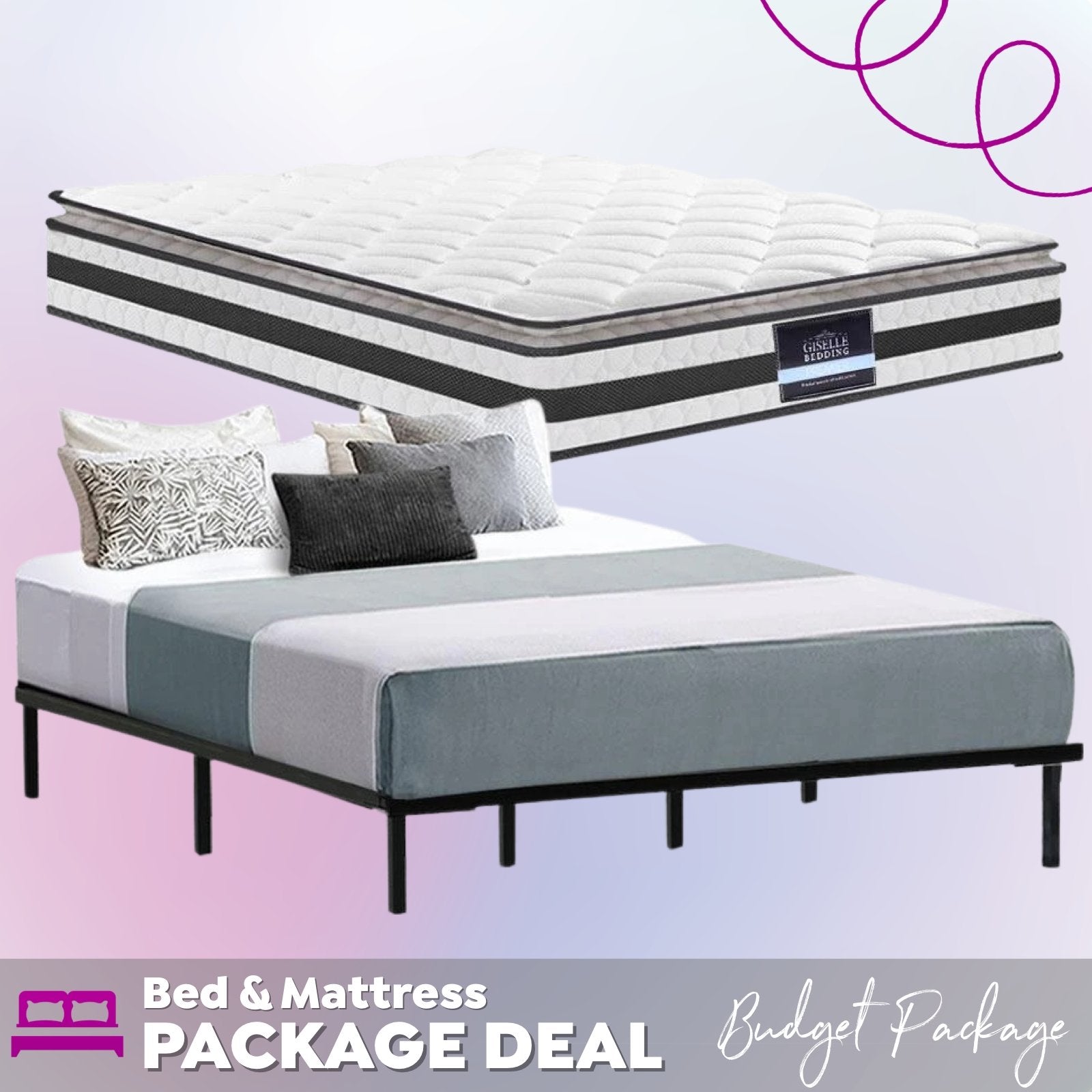 King Package | Ted Metal Bed Black & Normay Pillow Top Mattress (Medium Firm) - Bedzy Australia