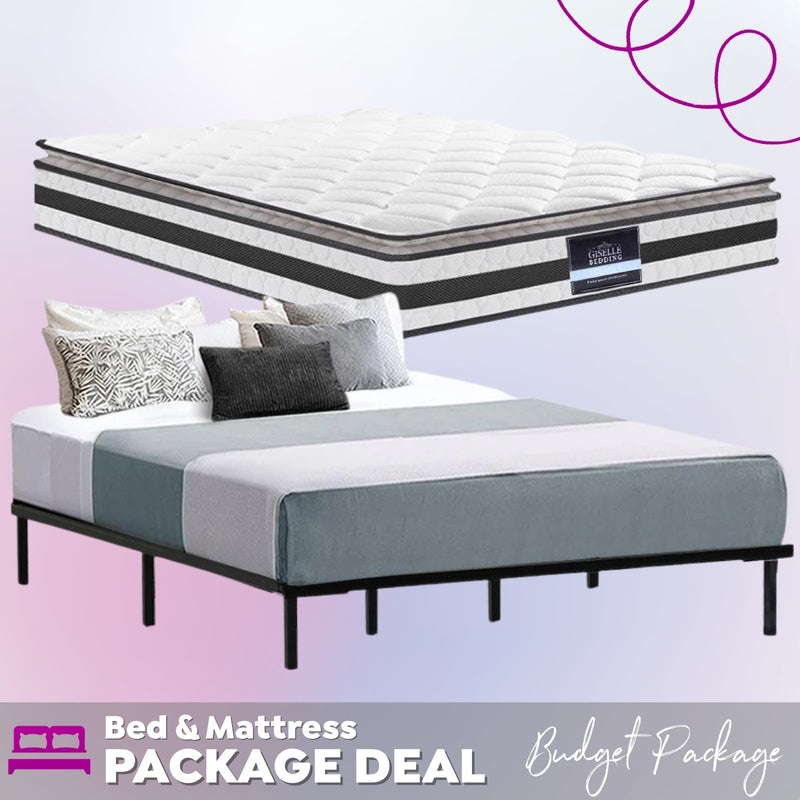 King Package | Ted Metal Bed Black & Normay Pillow Top Mattress (Medium Firm) - Bedzy Australia