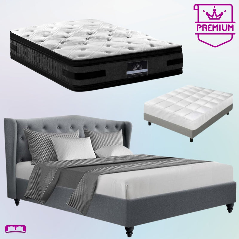 King Premium Package | Altona Bed Grey, Luna Series Euro Top Mattress (Medium Firm) & Bamboo Mattress Topper! - Bedzy Australia