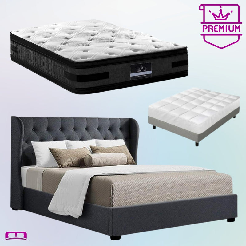 King Premium Package | Elouera Bed Charcoal, Luna Series Euro Top Mattress (Medium Firm) & Bamboo Mattress Topper! - Bedzy Australia (ABN 18 642 972 209) -