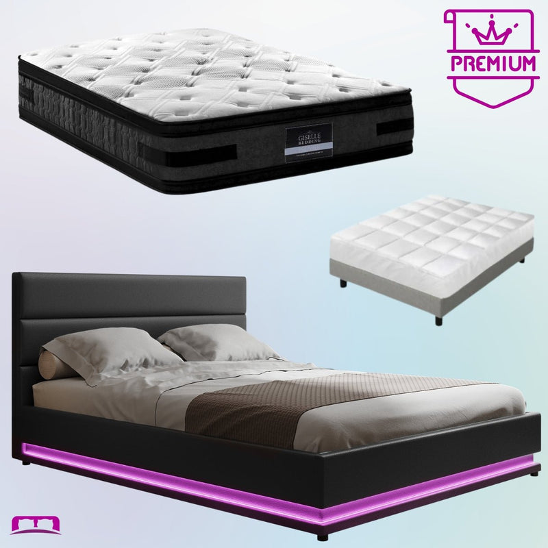 King Premium Package | Henley LED Bed Black, Luna Series Euro Top Mattress (Medium Firm) & Bamboo Mattress Topper! - Bedzy Australia (ABN 18 642 972 209) -
