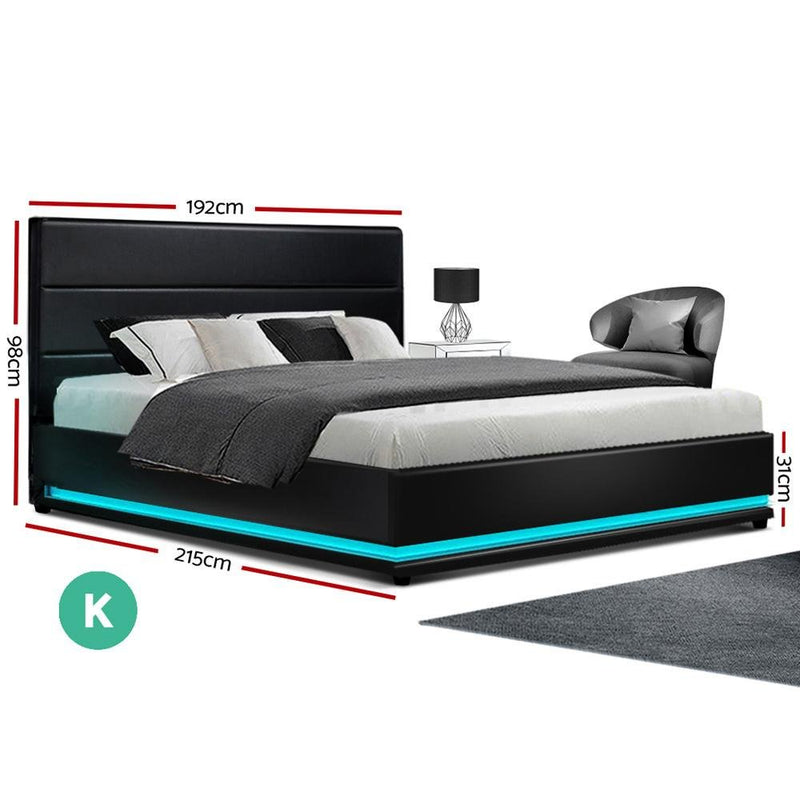 King Premium Package | Henley LED Bed Black, Luna Series Euro Top Mattress (Medium Firm) & Bamboo Mattress Topper! - Bedzy Australia