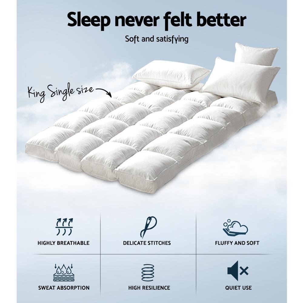 King Single Mattress Topper Bamboo Fibre Pillowtop Protector - Bedzy Australia