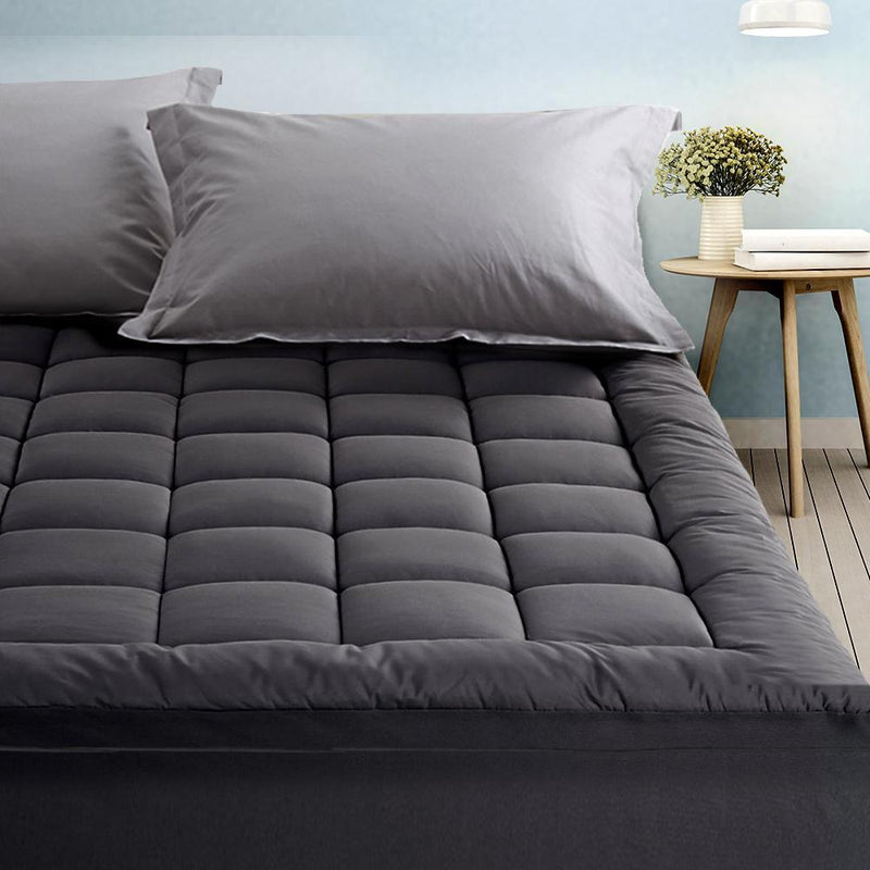 King Single Mattress Topper Pillowtop 1000GSM Charcoal Microfibre Bamboo Fibre Filling Protector - Bedzy Australia - Home & Garden > Bedding