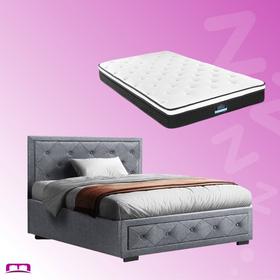 King Single Package | Bronte Storage Bed Frame Grey & Bonita Euro Top Mattress (Medium Firm) - Bedzy Australia