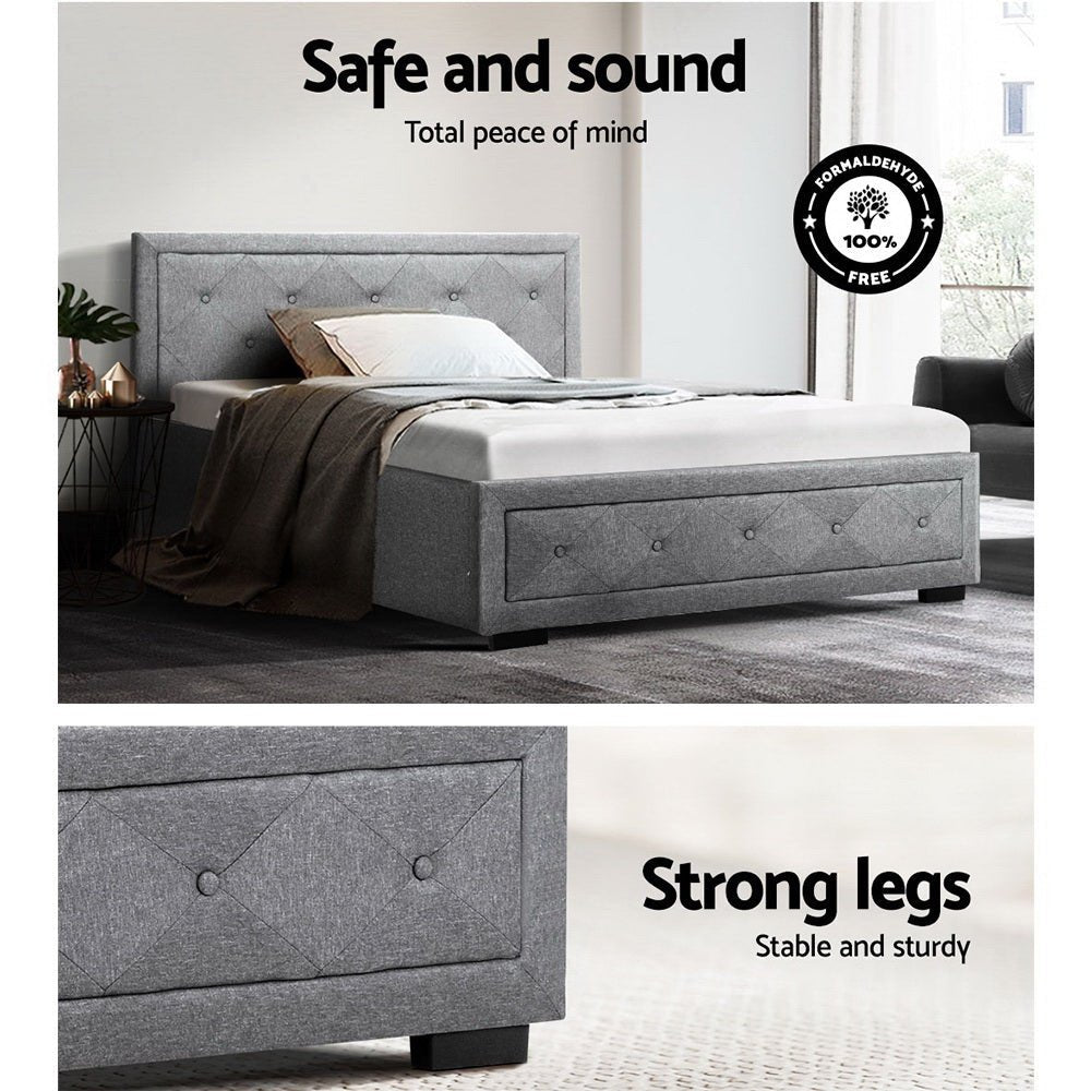 King Single Package | Bronte Storage Bed Frame Grey & Bonita Euro Top Mattress (Medium Firm) - Bedzy Australia