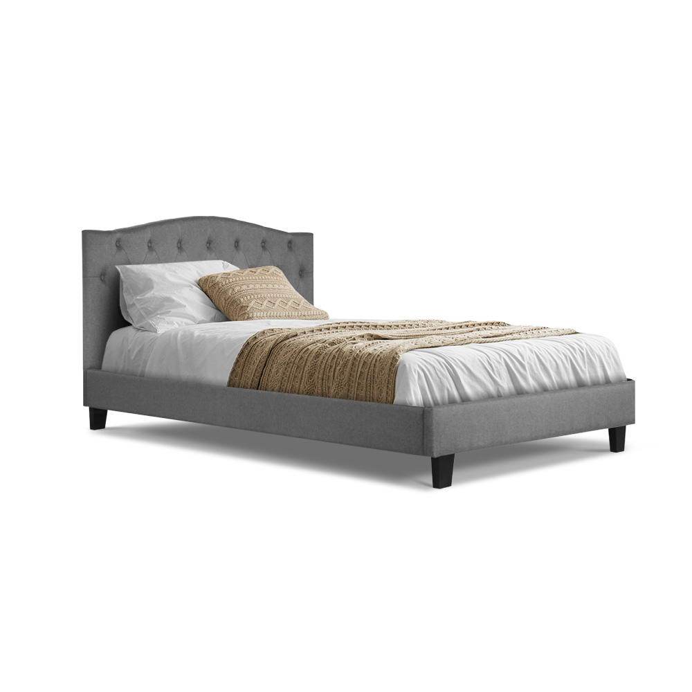 King Single Package | Jervis Bed Grey & Normay Bonnell Spring Pillow Top Mattress (Medium Firm) - Bedzy Australia