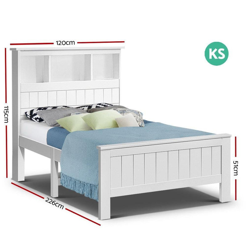 King Single Package | Kids Conqueror Wooden Bed Frame with Shelving White & Bonita Euro Top Mattress (Medium Firm) - Bedzy Australia (ABN 18 642 972 209) -