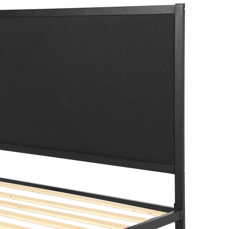 King Single Package | Paddington Bed Frame With Fabric Headboard Black & Bonita Euro Top Mattress (Medium Firm) - Bedzy Australia