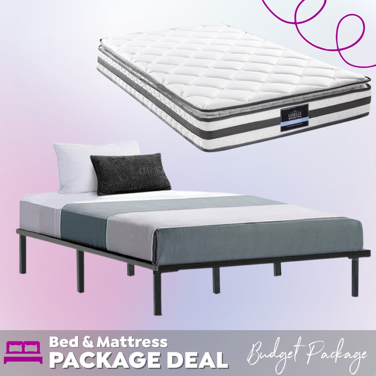 King Single Package | Ted Metal Bed & Normay Bonnell Spring Pillow Top Mattress (Medium Firm) - Bedzy Australia