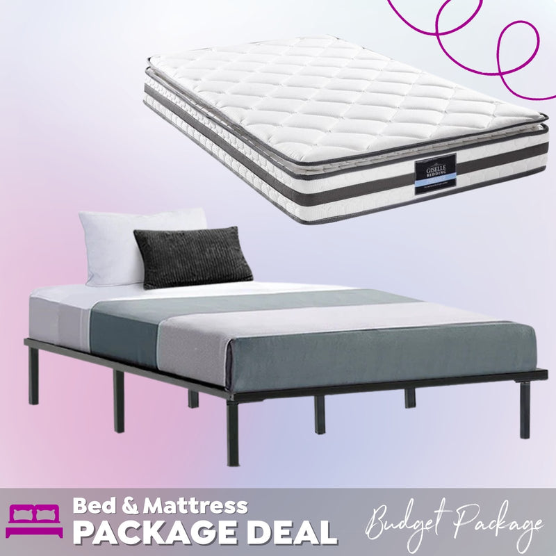 King Single Package | Ted Metal Bed & Normay Bonnell Spring Pillow Top Mattress (Medium Firm) - Bedzy Australia - Furniture > Bedroom