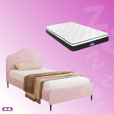 King Single Package | Velvet Pink Bed Frame & Bonita Euro Top Mattress (Medium Firm) - Bedzy Australia