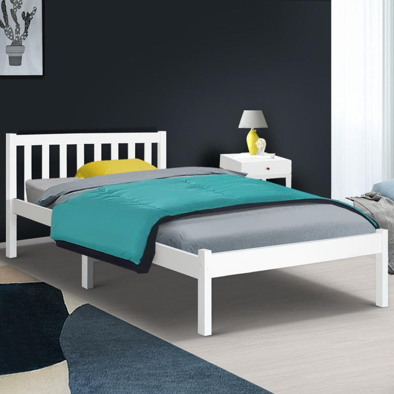 King Single Package | Whitehaven Bed White & Normay Bonnell Spring Pillow Top Mattress (Medium Firm) - Bedzy Australia - Furniture > Bedroom