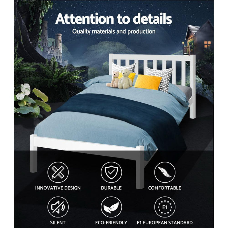 King Single Package | Whitehaven Bed White & Normay Bonnell Spring Pillow Top Mattress (Medium Firm) - Bedzy Australia - Furniture > Bedroom