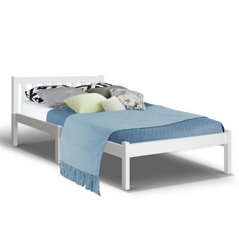 King Single Package | Whitehaven Bed White & Normay Bonnell Spring Pillow Top Mattress (Medium Firm) - Bedzy Australia - Furniture > Bedroom