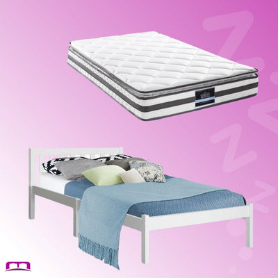 King Single Package | Whitehaven Bed White & Normay Bonnell Spring Pillow Top Mattress (Medium Firm) - Bedzy Australia