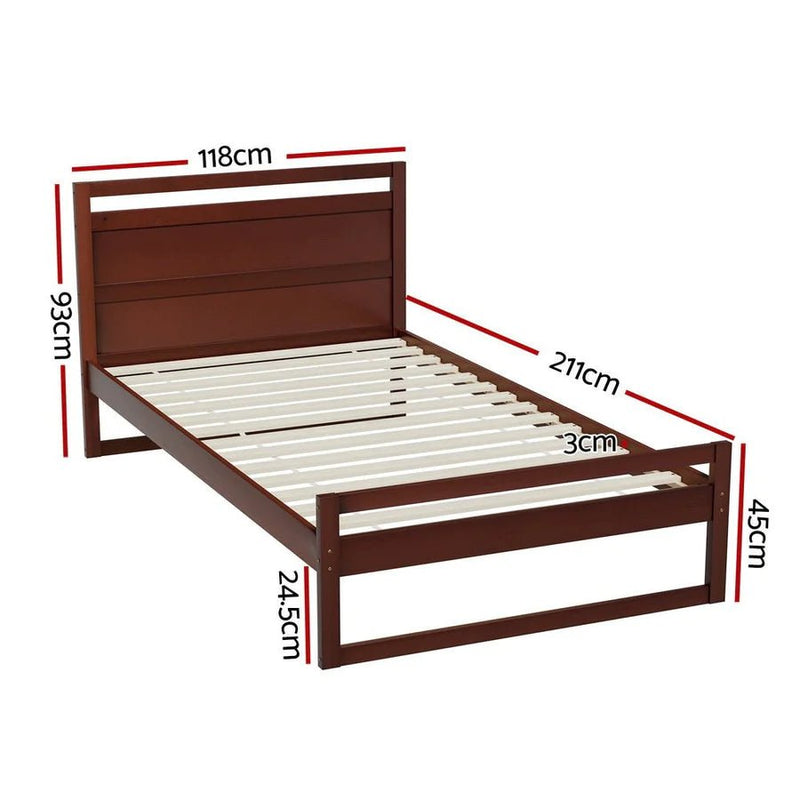 King Single Package | Witton King Single Wooden Bed Frame Walnut & Bonita Euro Top Mattress (Medium Firm) - Bedzy Australia