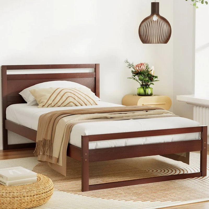 King Single Package | Witton King Single Wooden Bed Frame Walnut & Bonita Euro Top Mattress (Medium Firm) - Bedzy Australia