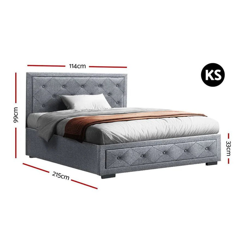 King Single Premium Package | Bronte Storage Bed Frame Grey, Alanya Euro Top Pocket Spring Mattress (Medium Firm) & Pillowtop Mattress Topper - Bedzy Australia