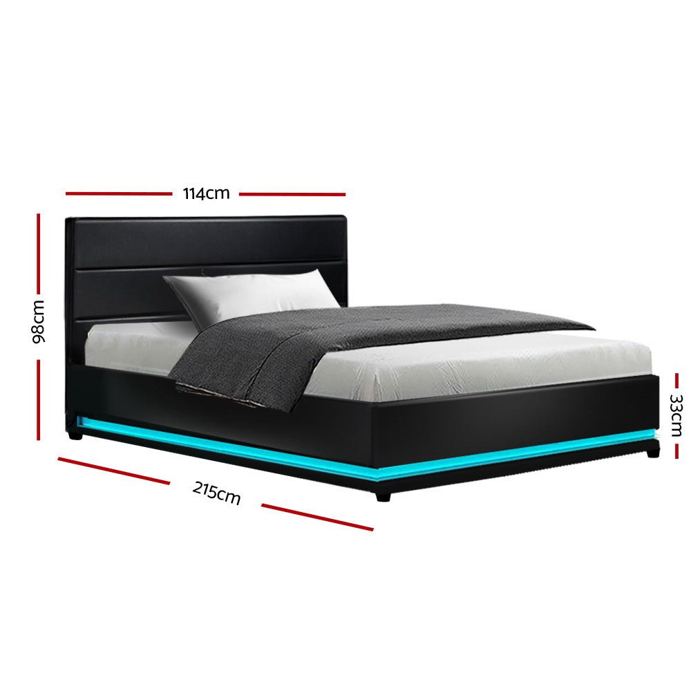 King Single Premium Package | Henley LED Storage Bed Frame Black, Alanya Euro Top Pocket Spring Mattress (Medium Firm) & Pillowtop Mattress Topper - Bedzy Australia