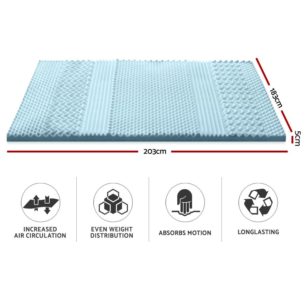 King Size | Cool Gel 7-zone Memory Foam Mattress Topper w/Bamboo Cover 5cm - Bedzy Australia
