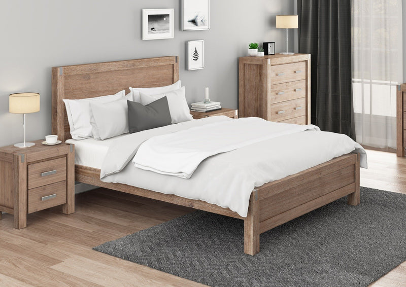 Bedzy Luxe Nowra King Size Solid Wood Veneered Acacia Bed Frame - Oak - Bedzy Australia