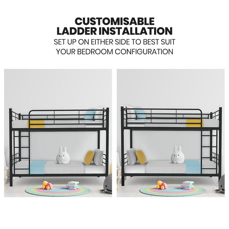 Kingston Slumber 2in1 Single Metal Bunk Bed Frame, with Modular Design, Dark Matte Grey - Bedzy Australia (ABN 18 642 972 209) - Furniture > Bedroom