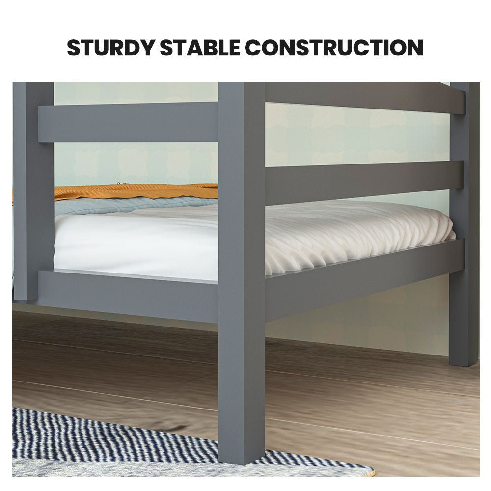Kids Single Wooden Bunk Bed Frame - Grey Matt - Furniture > Bedroom - Bedzy Australia