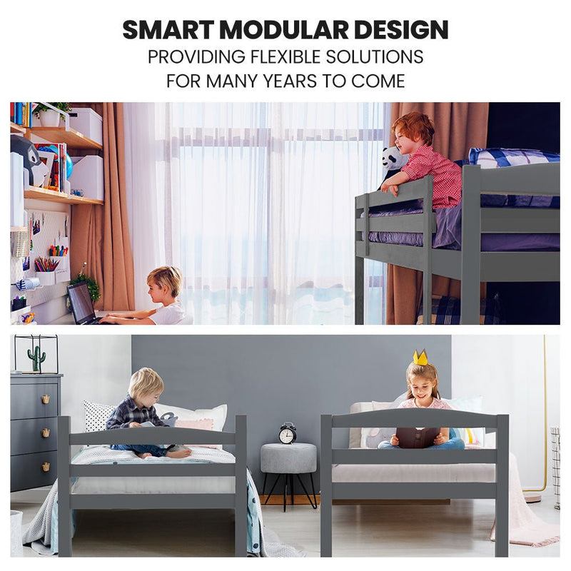 Kingston Slumber Bunk Bed Frame Single Wooden Children Timber PIne Wood Loft Kids Bedroom Furniture - Bedzy Australia (ABN 18 642 972 209) - Furniture > Bedroom