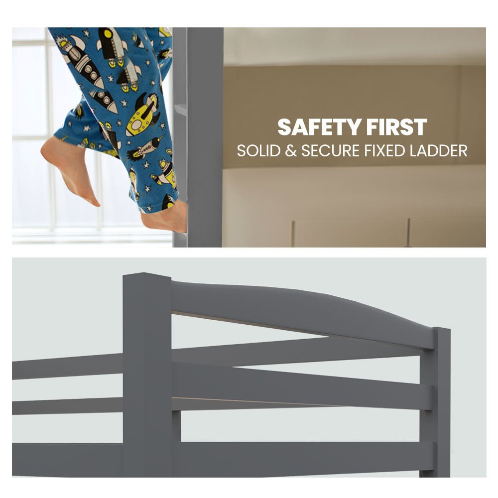 Kids Single Wooden Bunk Bed Frame - Grey Matt - Furniture > Bedroom - Bedzy Australia