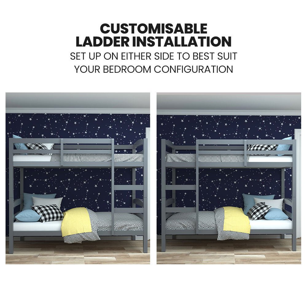 Kids Single Wooden Bunk Bed Frame - Grey Matt - Furniture > Bedroom - Bedzy Australia