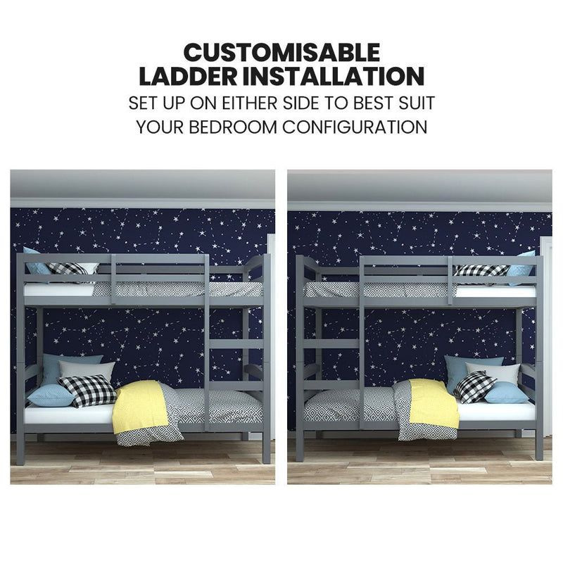 Kingston Slumber Bunk Bed Frame Single Wooden Children Timber PIne Wood Loft Kids Bedroom Furniture - Bedzy Australia (ABN 18 642 972 209) - Furniture > Bedroom