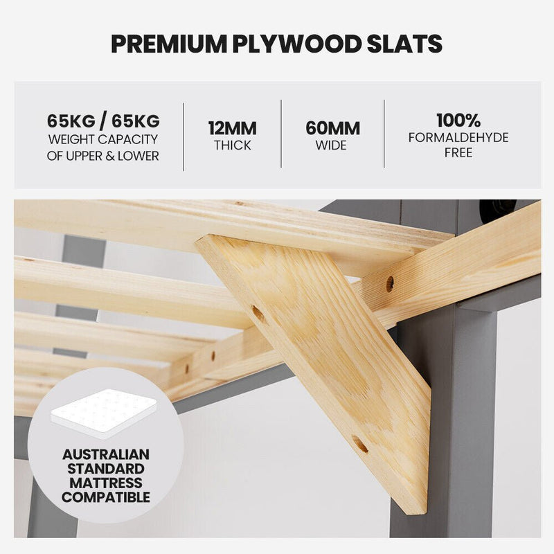 Kingston Slumber Bunk Bed Frame Single Wooden Kids Timber PIne Wood Loft Children Bedroom Furniture - Bedzy Australia (ABN 18 642 972 209) - Furniture > Bedroom