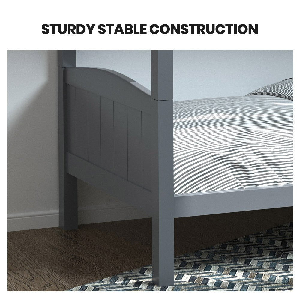 Kings Wooden Bunk Bed Single With Ladder - Grey - Furniture > Bedroom - Bedzy Australia