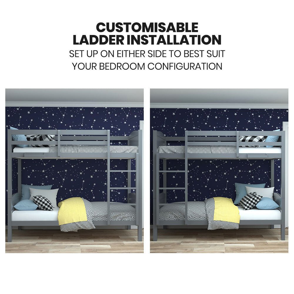 Kings Wooden Bunk Bed Single With Ladder - Grey - Furniture > Bedroom - Bedzy Australia