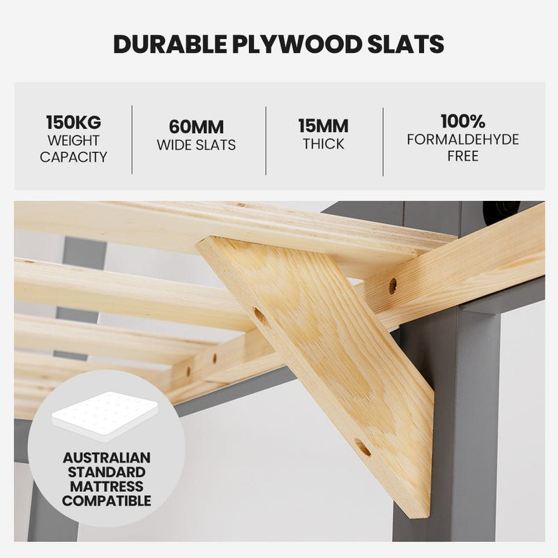 King Single Wooden Timber Bed Frame - Grey - Furniture > Bedroom - Bedzy Australia