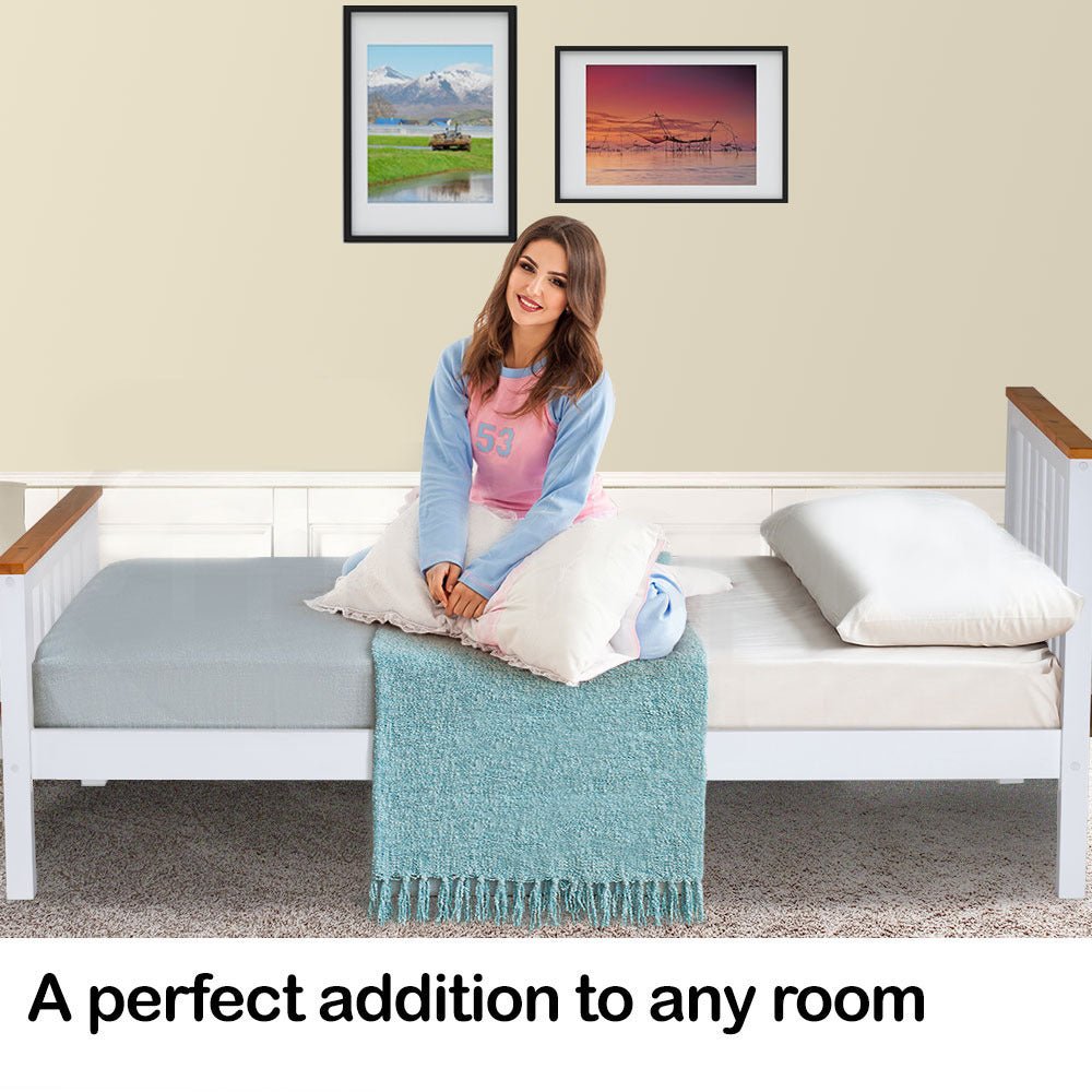Kids Single Wooden Bed Frame Base - White - Furniture > Bedroom - Bedzy Australia